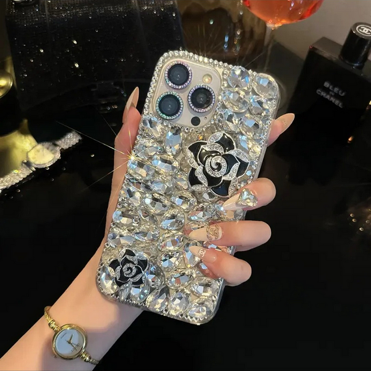 Luxurious Rhinestone Camellia Phone Case