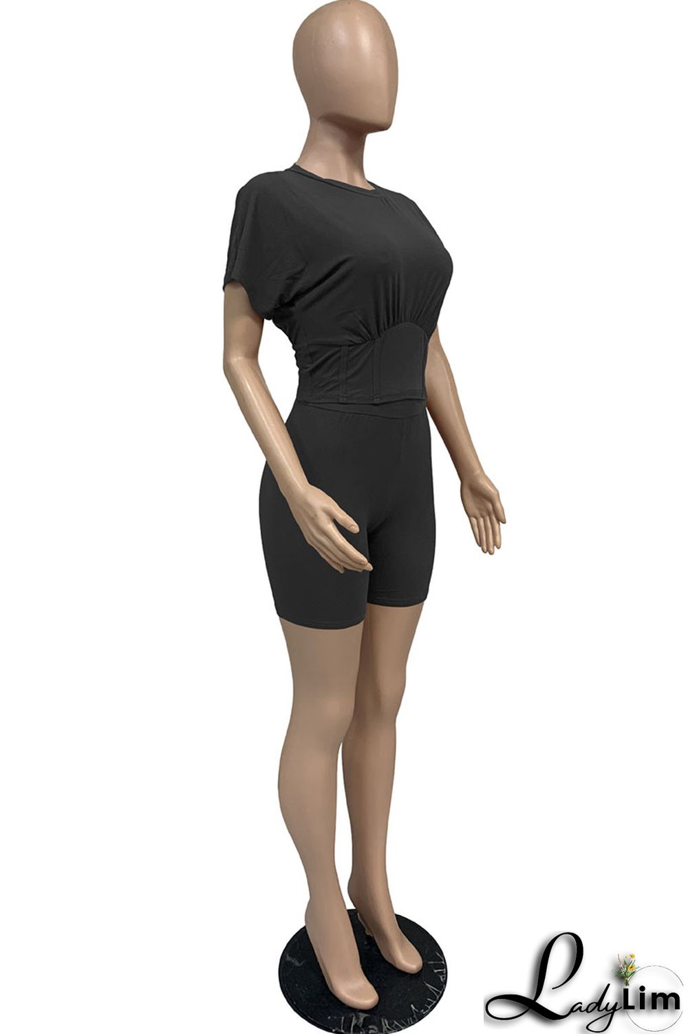 Yellow Casual Solid Split Joint O Neck Short Sleeve Two Pieces