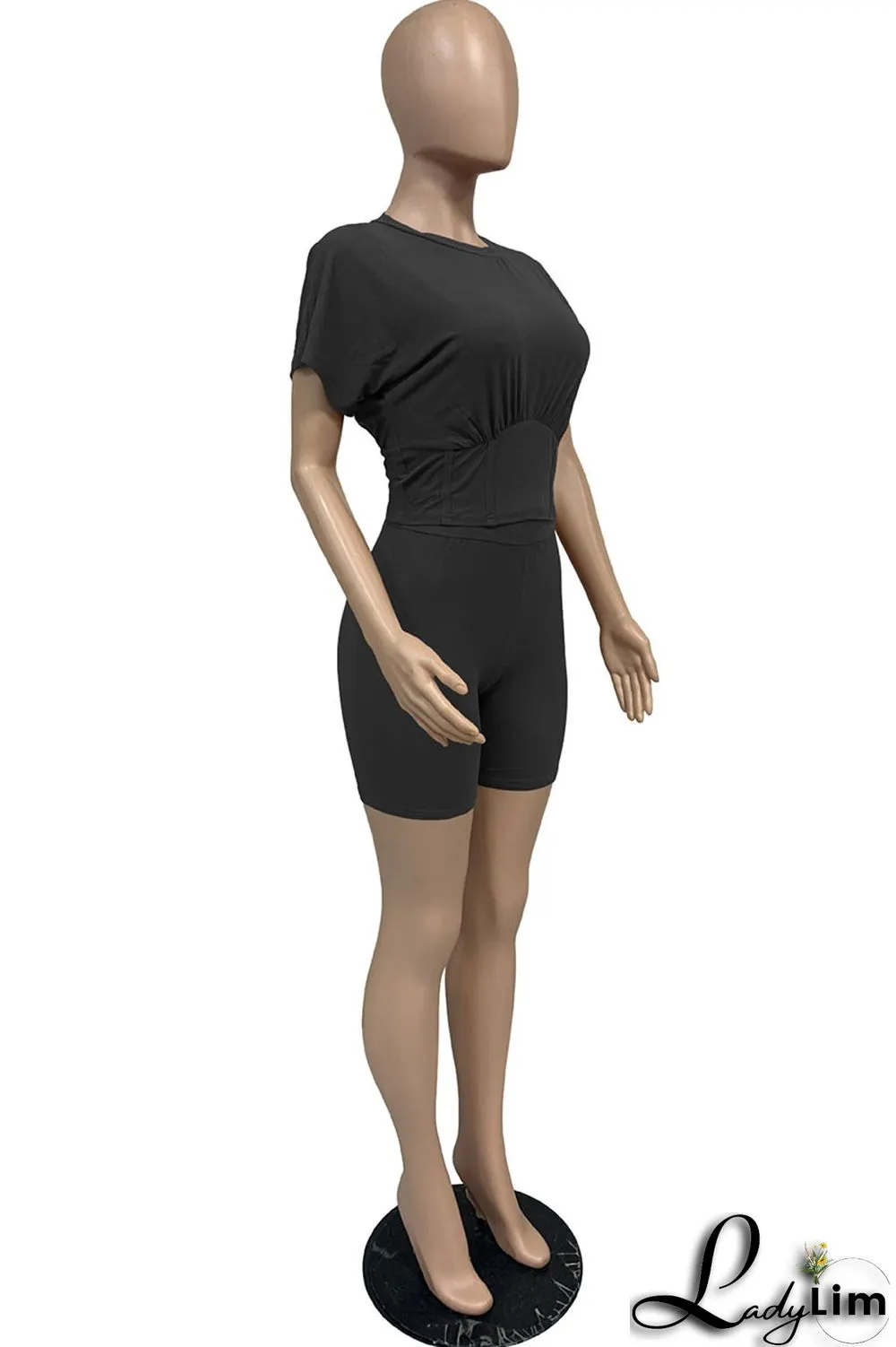 Yellow Casual Solid Split Joint O Neck Short Sleeve Two Pieces