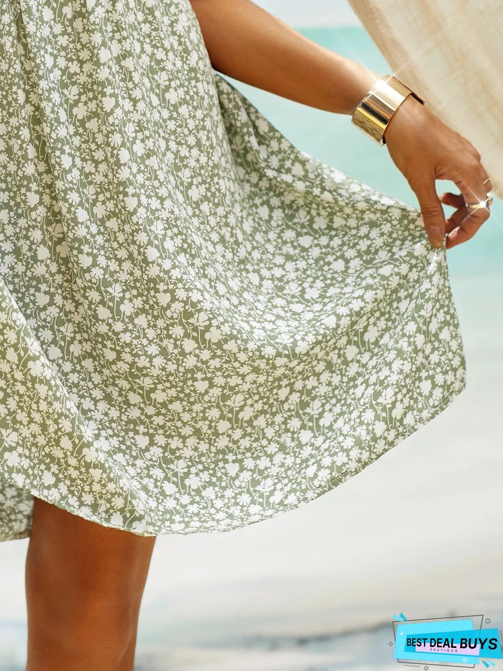 Boho Floral Print Short Sleeve Knee Length Dress