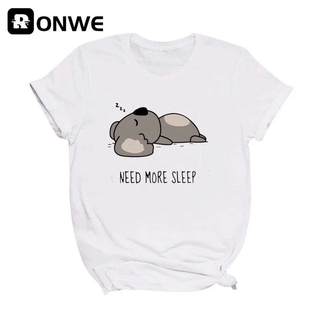 Lazy Sleep Koala Need More Sleep Funny Women T-shirt Girl Vintage Tops Tee Female Harajuku Clothing Streetwear,Drop Ship