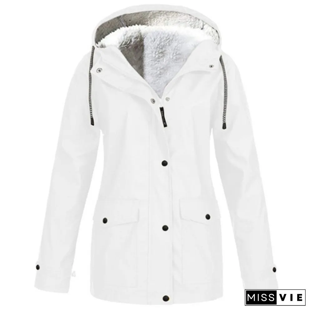 Womens Fashion All Seasons Outdoor Waterproof Rain Jacket Casual Loose Plus Size Hooded