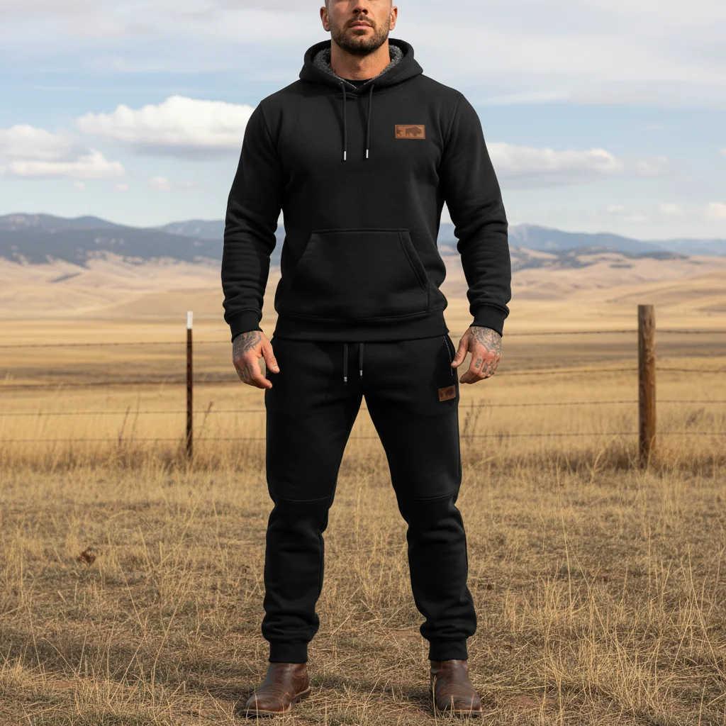 Men's Vintage Western Cowboy Fleece Zipper Pocket Elastic Drawstring Jogging Sweatpants