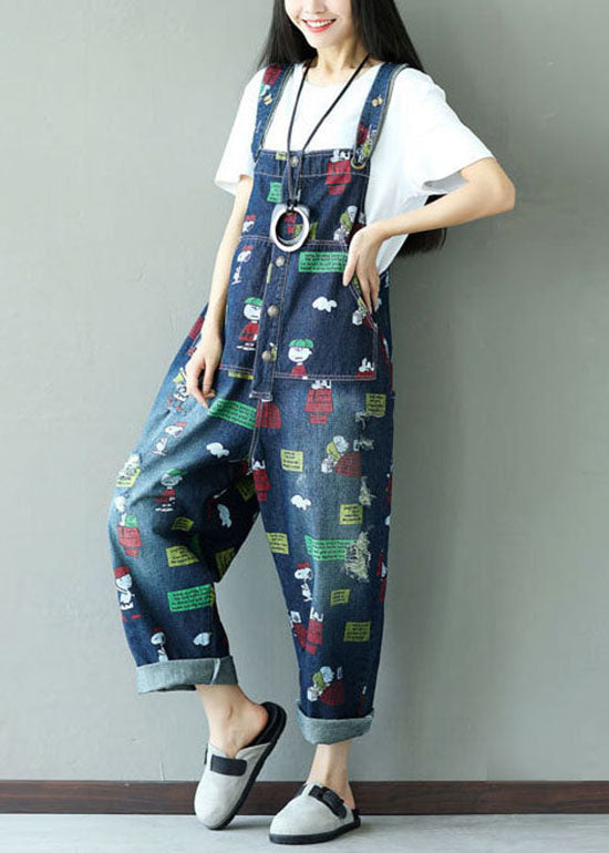 VCSHOES Dark Blue Print Jumpsuits pockets Summer
