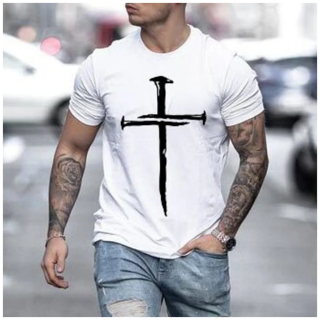 Mens Cross Print Casual T-shirt / [viawink] /