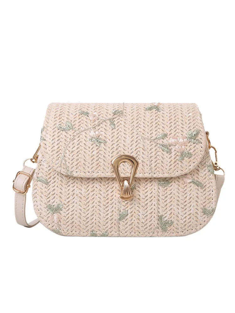 Summer Lace Flower Crossbody Bag Straw Beach Messenger Woven Purse Handbag