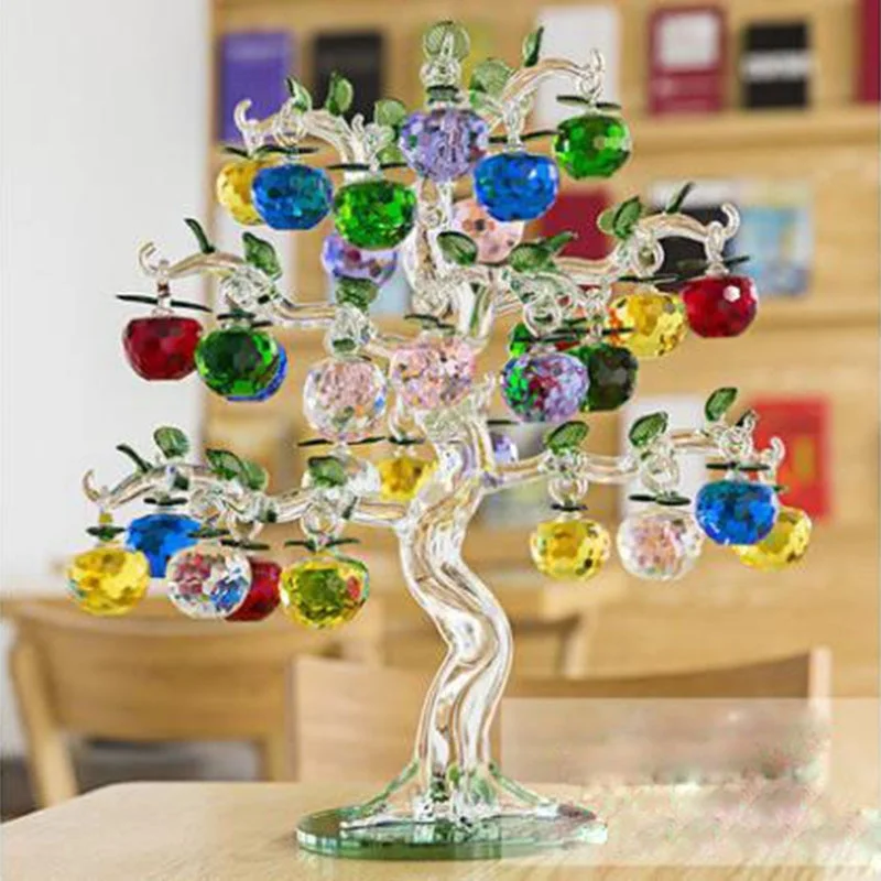 Christmas Crystal Glass Apple Tree Ornaments 32pcs Hanging Apples Home Decor Fengshui Figurines Crafts Gifts Souvenir Miniatures