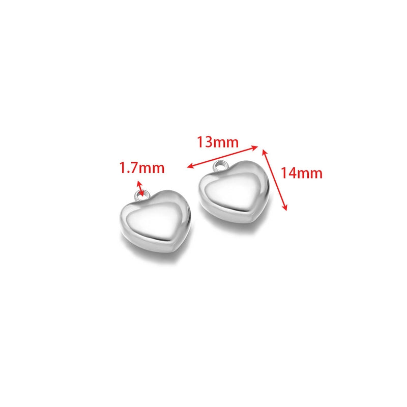 5 PCS/Package 14*17mm 304 Stainless Steel Heart Shape Pendant Jewelry Accessories