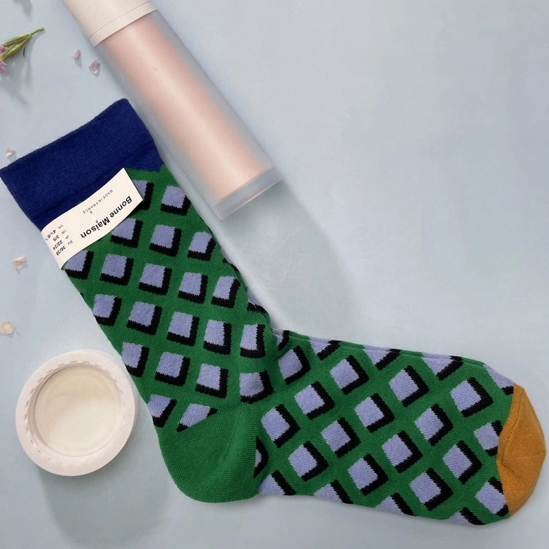 Women’s Minimalist Human Houndstooth Cotton Crew Socks A Pair