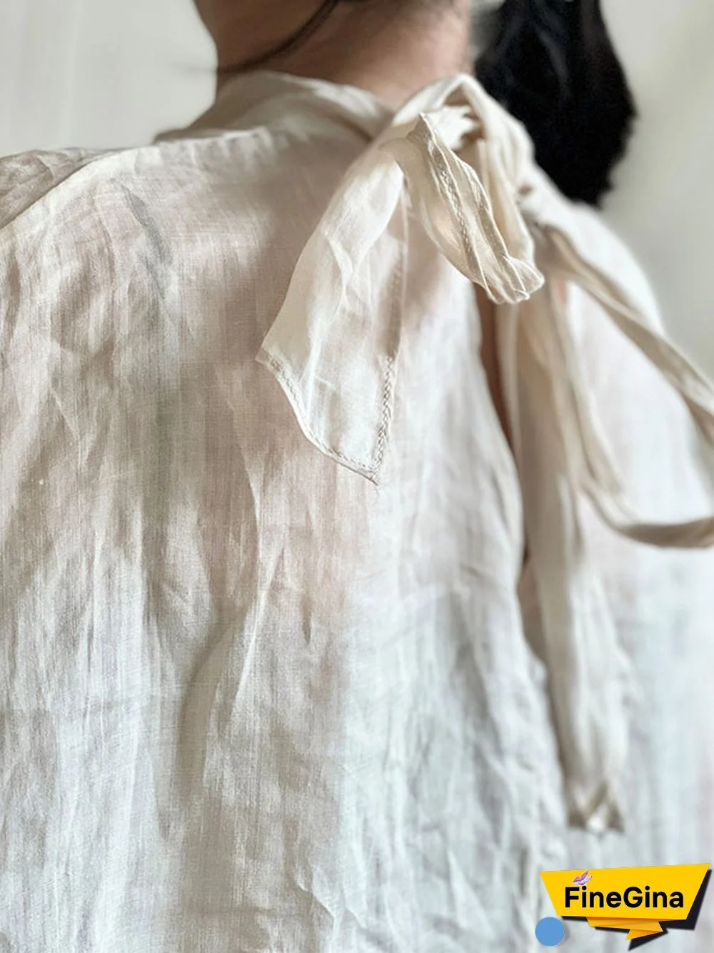 Batwing Sleeves Loose Lace-Up See-Through Solid Color Stand Collar Shirts Tops