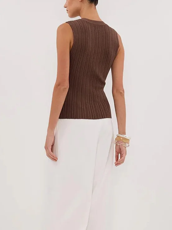 Uveng Uveng Summer Sleeveless Single-Button Clasp Knit Small Cardigan New Tight Vest Explosion