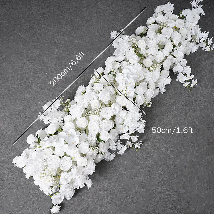 Angela Flower Pure White Rose Orchid Babysbreath Flower Row Runner Wedding Background Arch Decor Floral Arrangement Hang Flower Row A7816