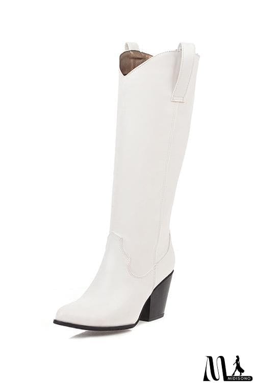 MidiSono - Pointed Toe Chunky Heel Boots
