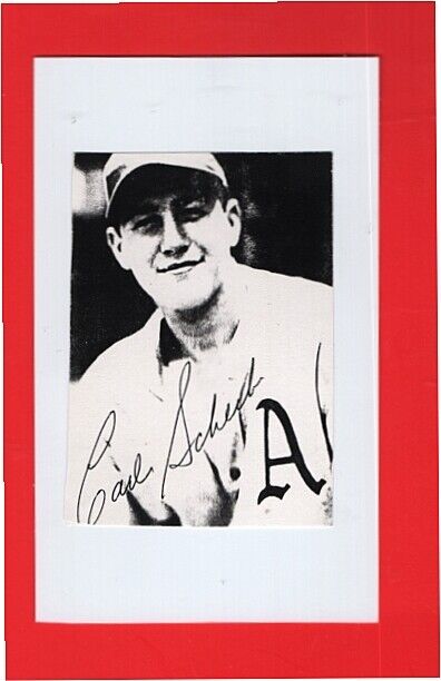 1943-54 CARL SCHEIB-PHILADELPHIA A'S AUTOGRAPHED Photo Poster painting ON 3X5-(d.2018)