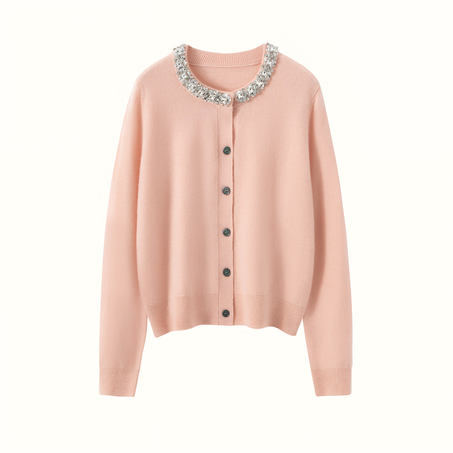 Crewneck Cashmere Cardigan with Hand-Applied Crystals REAL SILK LIFE
