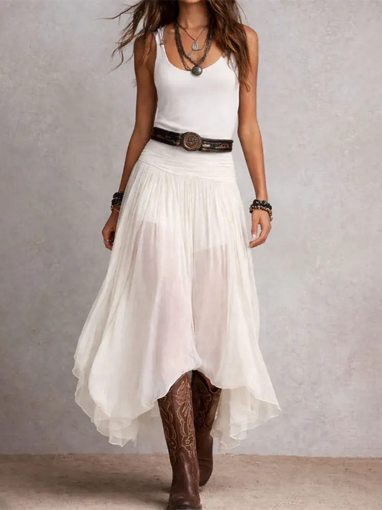 Boho Sexy Stretchy Sheer Mesh-hem Dress