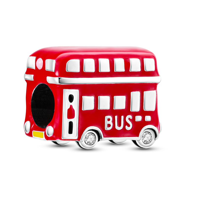 925 Sterling Silver Red double deck bus Charm fit for DIY Charms Bracelet & Bangle Fine Jewelry KTC529