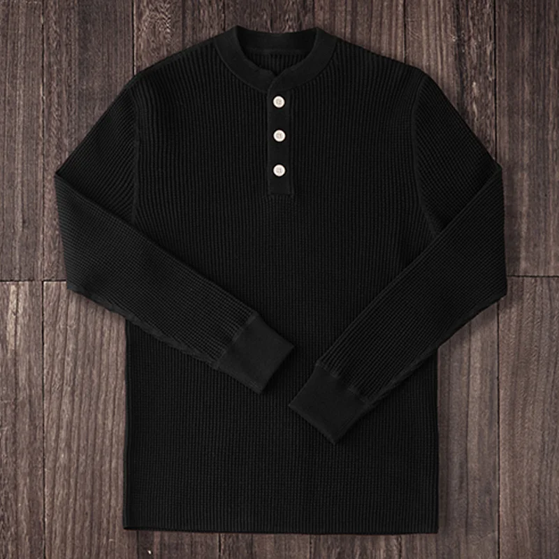 American Vintage Heavy Henley Collar Long Sleeve T-Shirt
