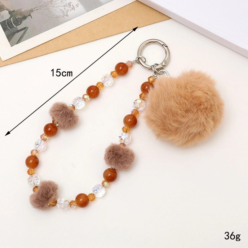 Basic Commute Round Arylic Plush Beaded Keychain