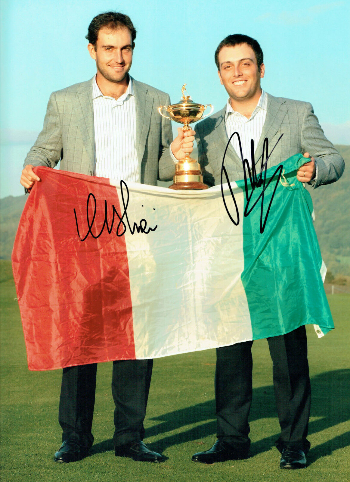 Edoardo & Francesco MOLINARI Signed Autograph 16x12 GOLF RARE Photo Poster painting AFTAL COA