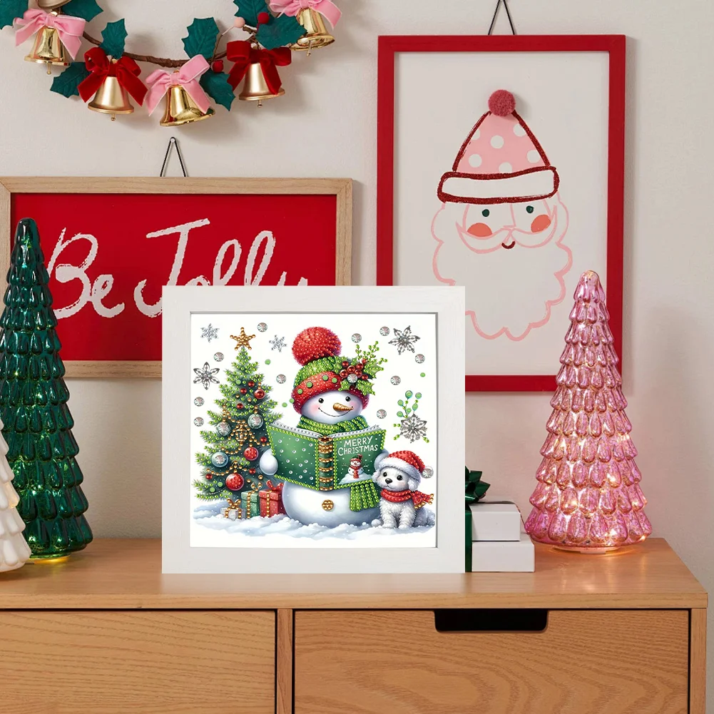 5D DIY Partial Special Shaped Drill Diamond Painting Xmas Snowman Home Kit 19.2x19.2cm【With Frame】