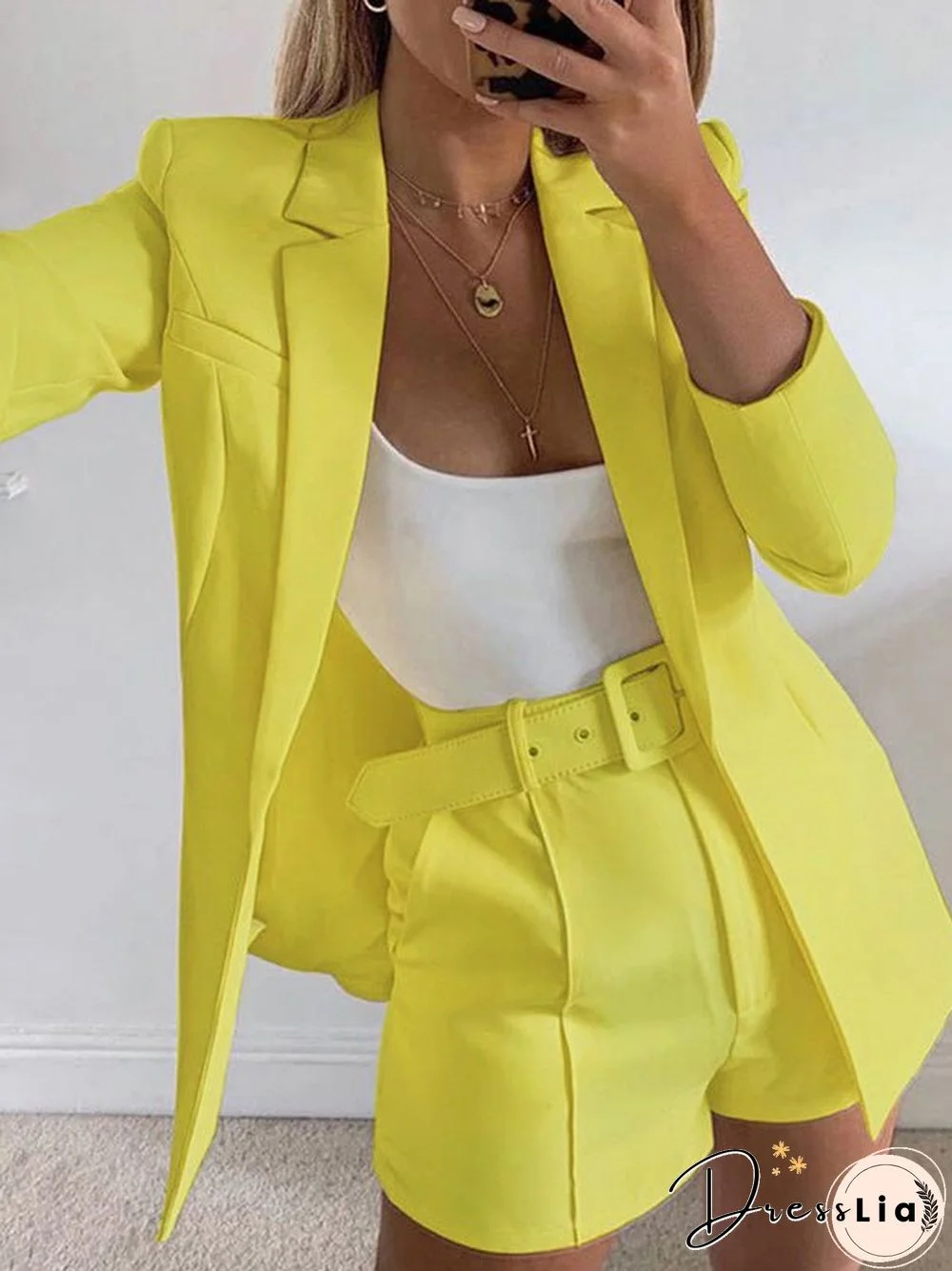Women'S Sets Solid Lapel Suit Shorts Two Piece Set