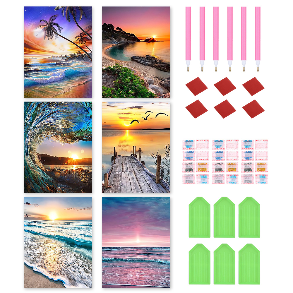 (6pcs)Seaside Scenery 30*40cm(canvas) full round drill diamond painting