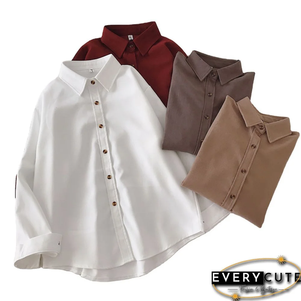 Corduroy Shirts Frosted Shirts Womens Tops and Blouses Long Sleeve Spring Ladies Solid Loose Boyfriend Style Shirt