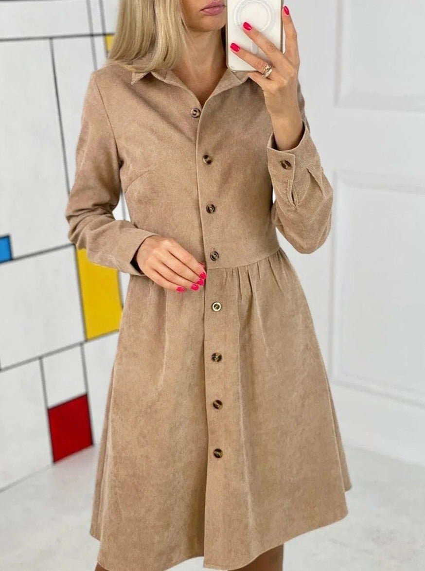 Autumn And Winter Long-sleeved Single-breasted Corduroy Dress Linen | EGEMISS
