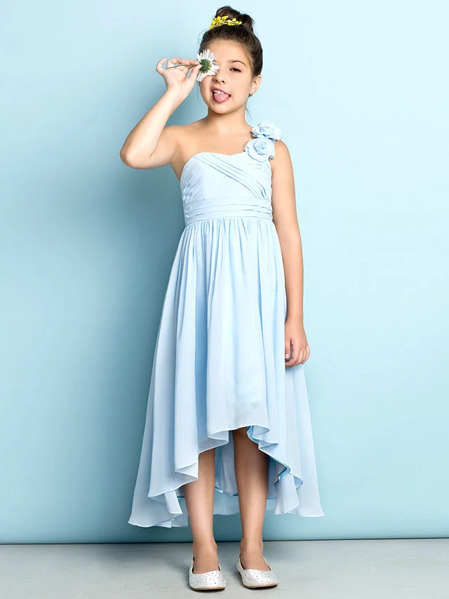 One Shoulder Pleated A-line Junior Bridesmaid Dress Peach main image 0