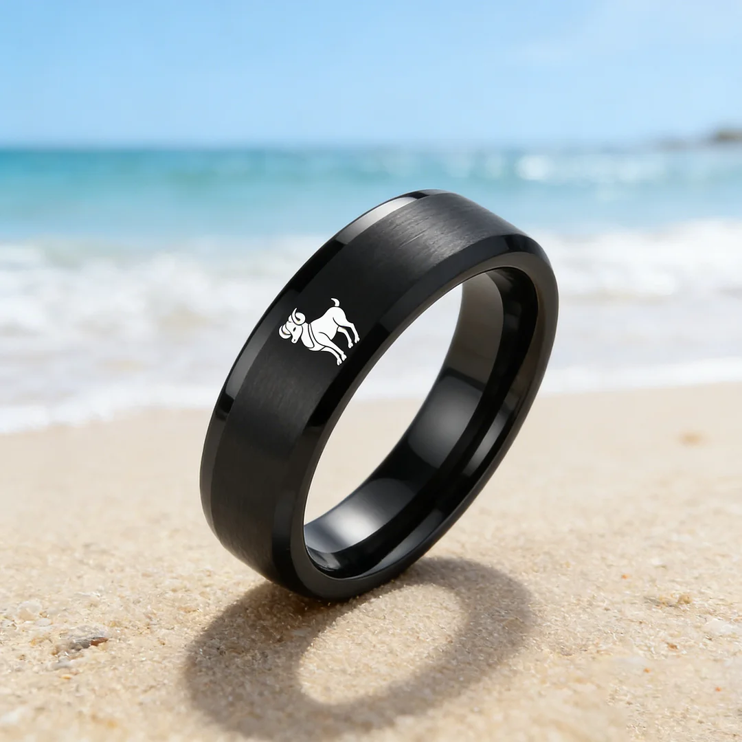 Flat Aries Tungsten Wedding Bands Black Tungsten Rings Comfort fit for Womens or Mens 4MM 6MM 8MM