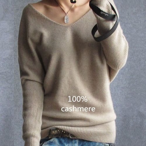 2018 spring autumn cashmere sweaters women fashion sexy v-neck sweater 100% wool pullover batwing sleeve plus size pullover - Shop Trendy Women's Fashion | TeeYours