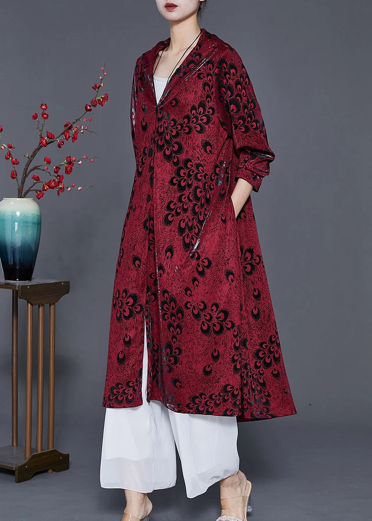 Mulberry Print Spandex Trench Coats Oversized Spring