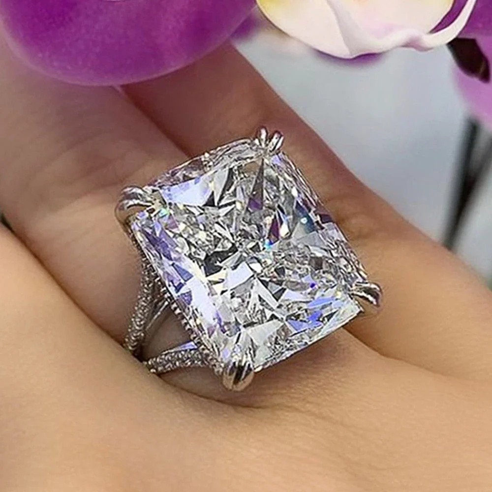 Huitan 2022 New Cubic Zircon Ring for Women Fashion Contracted Geometric Square Shaped Silver Color Wedding Bands Trendy Jewelry