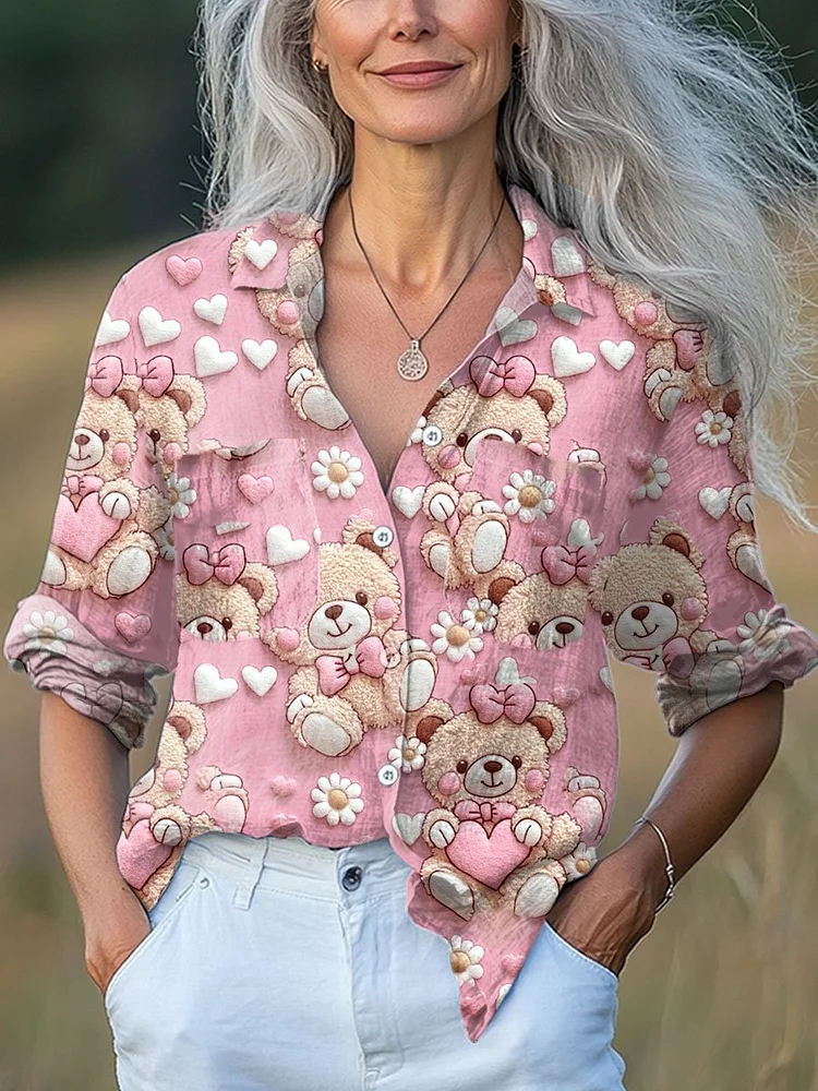 Women's  Valentine's Day Art Print Casual Long Sleeve Comfortable Cotton Shirt