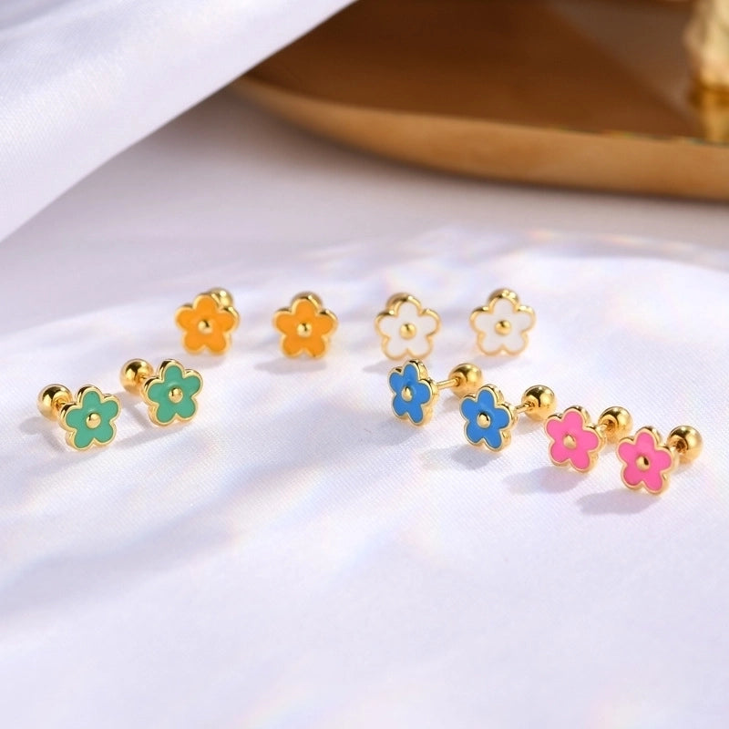 1 Pair Silver Flower Ear Studs
