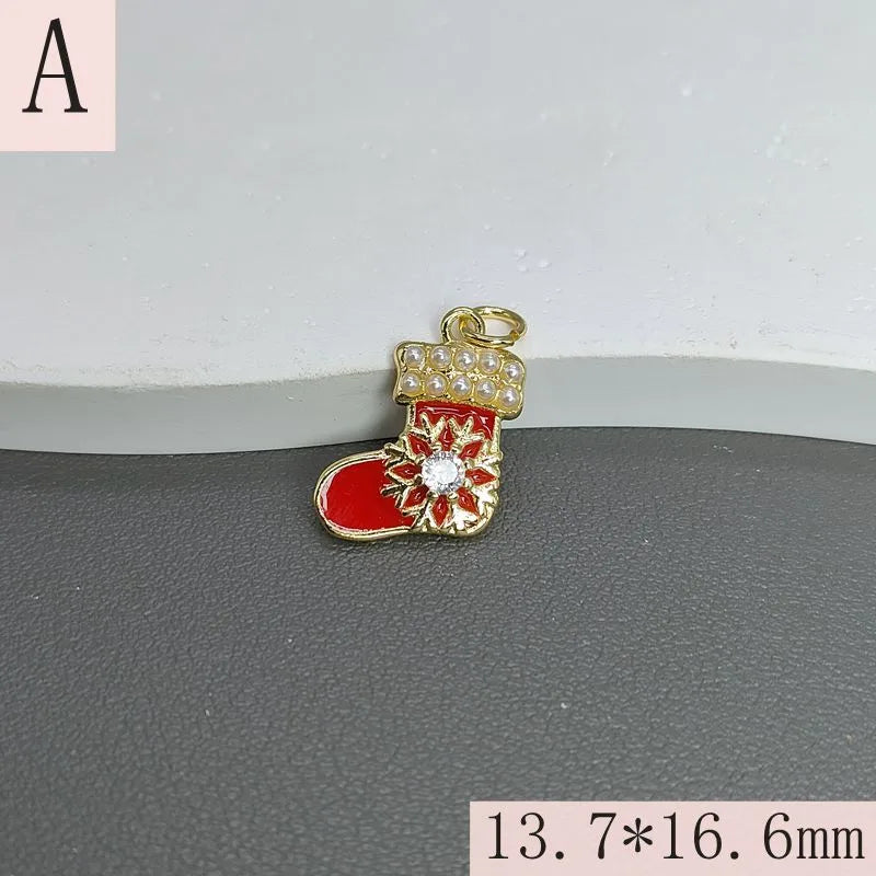 1 Piece 12*14.8mm 14 * 20mm 9*18mm Copper Zircon Sock Bell Elk Pendant Jewelry Accessories