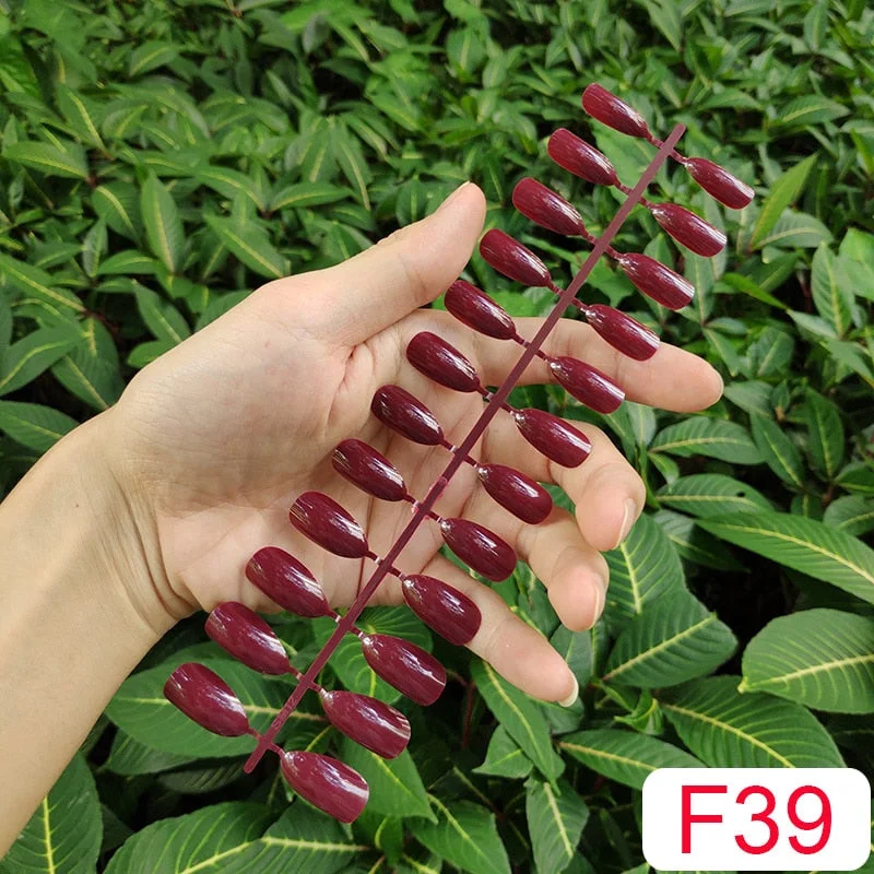 10 Sets Almond Shape False Nail Tips In Same Color 24 Pieces/Set 10 Sizes Press on Fake Nails DIY Manicure Finger Nail Tips-Nail Inspo