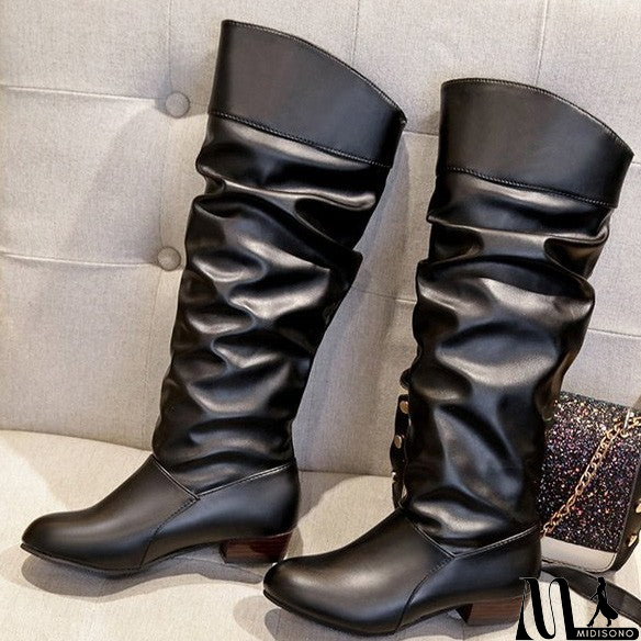 MidiSono - Women's Leatherette Low Heel Long Boots