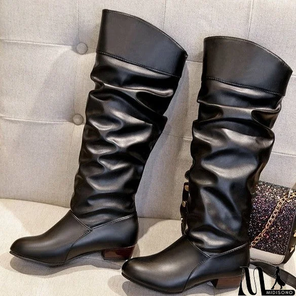 MidiSono - Women's Leatherette Low Heel Long Boots