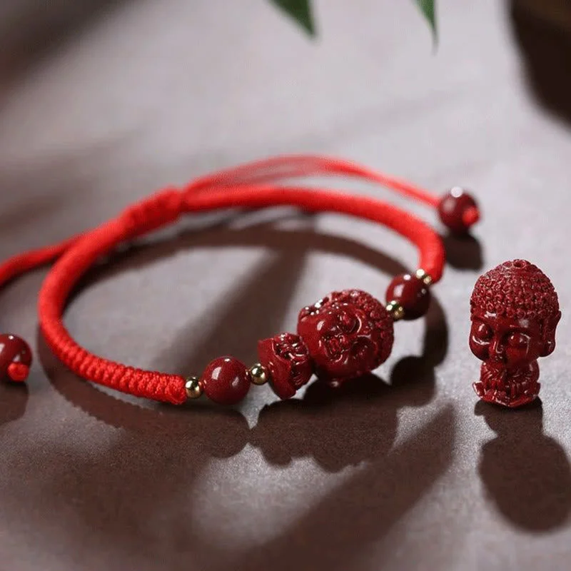 Blessing Chinese Zodiac Natal Buddha Cinnabar Amulet String Bracelet