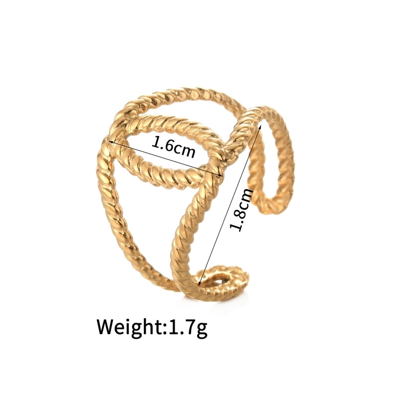 Retro Minimalist Geometric Solid Color Titanium Steel Turquoise Criss Cross Hollow Out Inlay Open Rings