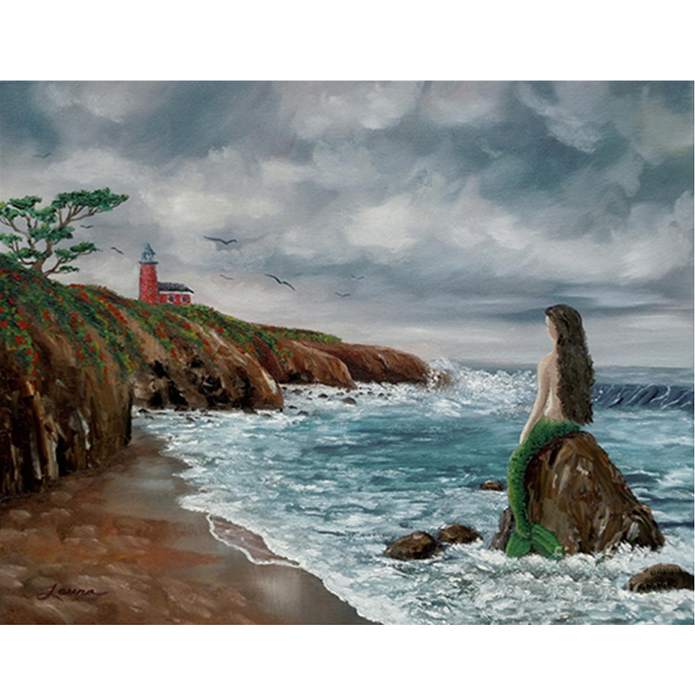 

40*30CM-Seaside Mermaid-Round Drill Diamond Painting, 501 Original