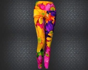 Pornhint Leggings Tights Yoga Pants, Athletic Leggings Colourful Boho Flowers - Dawn Mercer Designer Wear