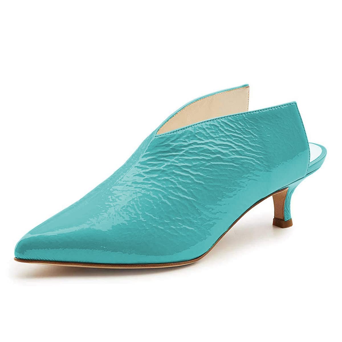 Blue Patent Leather Pointed Toe Kitten Heel Mules Nicepairs