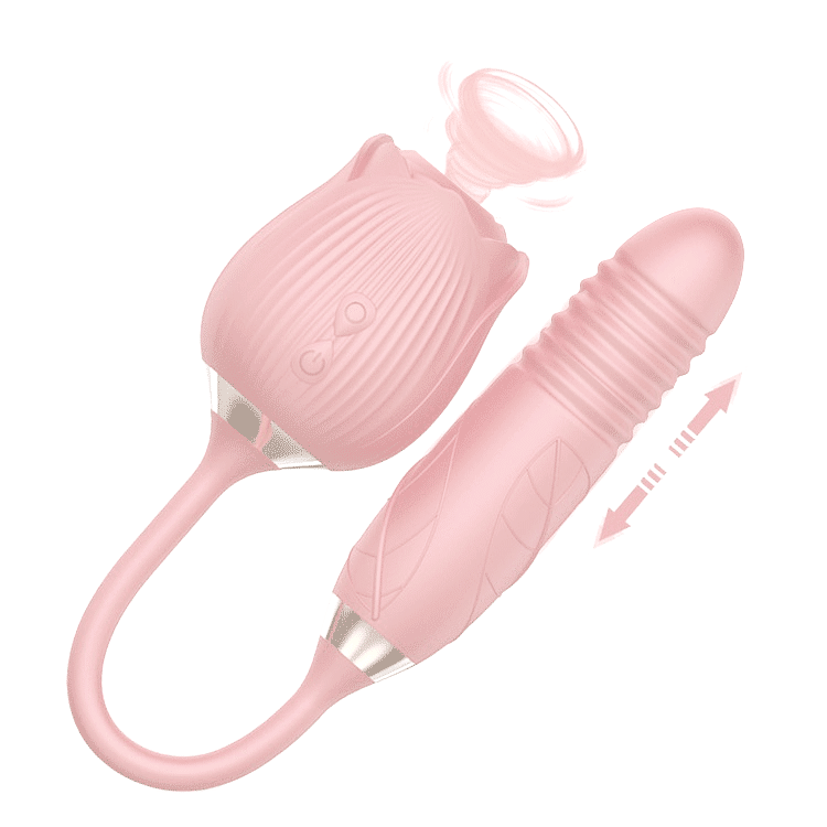 The Rose Toy Clit Sucker With Thrusting Bullet Vibrator - Pink - Rose Toy