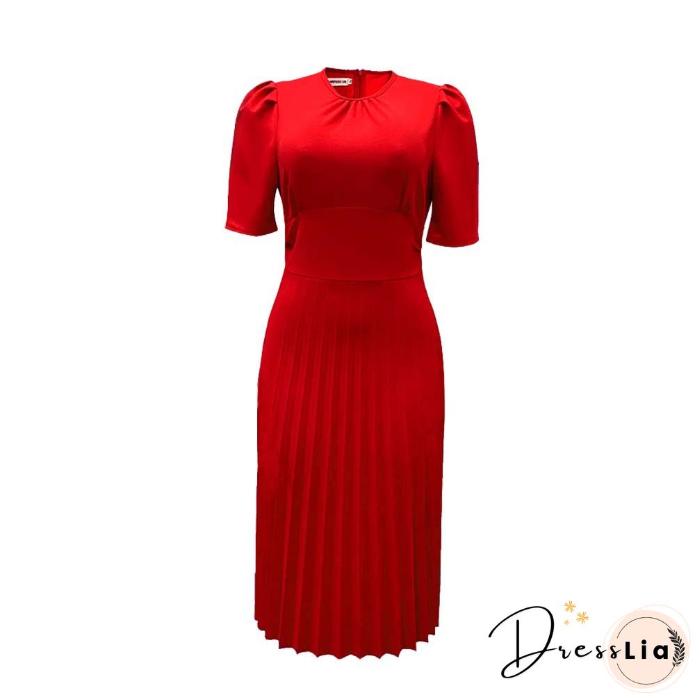 Short Sleeve Pleated Solid Color Plus Size Dress