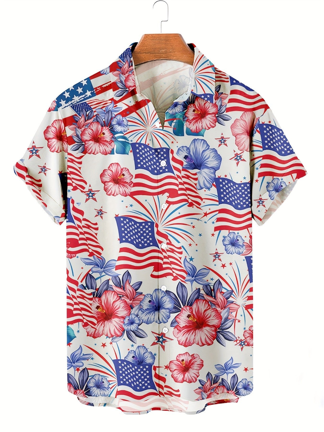 Men's flag pattern printed with Memorial Day and Independence Day themed short sleeved shirts PLUSCLOTHESMAN