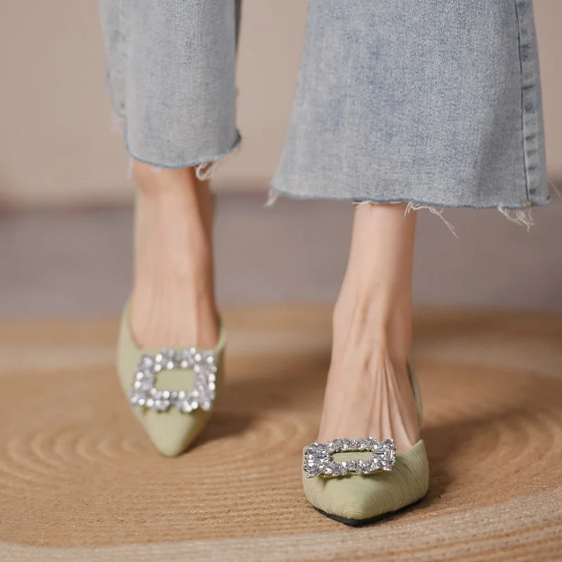 Summer New Style Fashion Women's Shoes Black Satin Crystal Strass Pointy Toe Stiletto Stripper Slingback High Heels Sandals