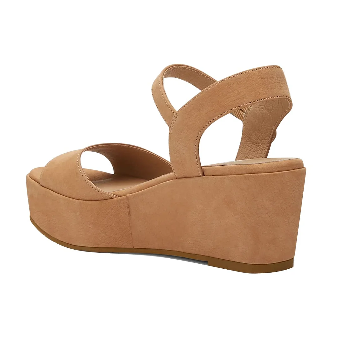 Tan Open Toe Ankle Strap Wedge Heel Platform Sandals for Women